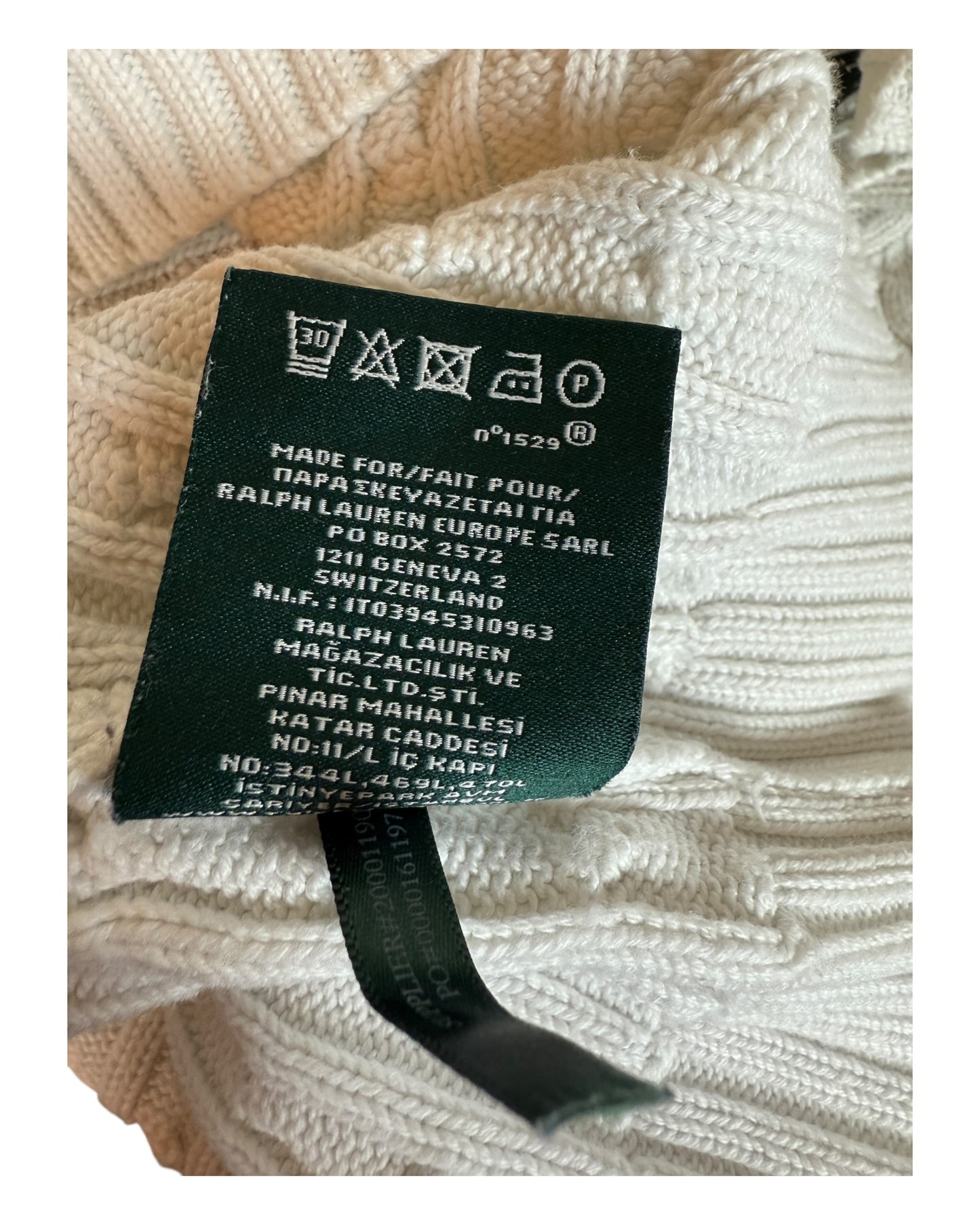 Polo Ralph Lauren Zopfmuster Pullover weiß Größe M