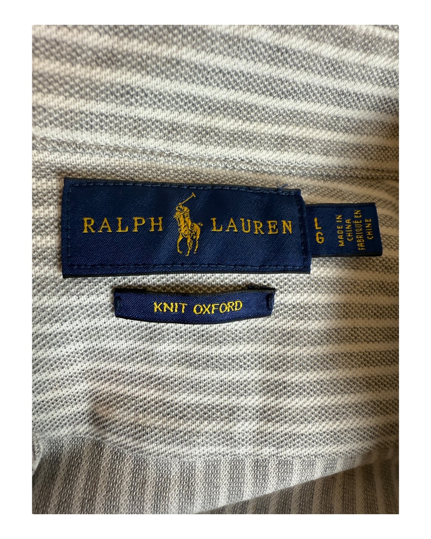 Polo Ralph Lauren Knit Oxford Bluse grau weiß gestreift Größe L