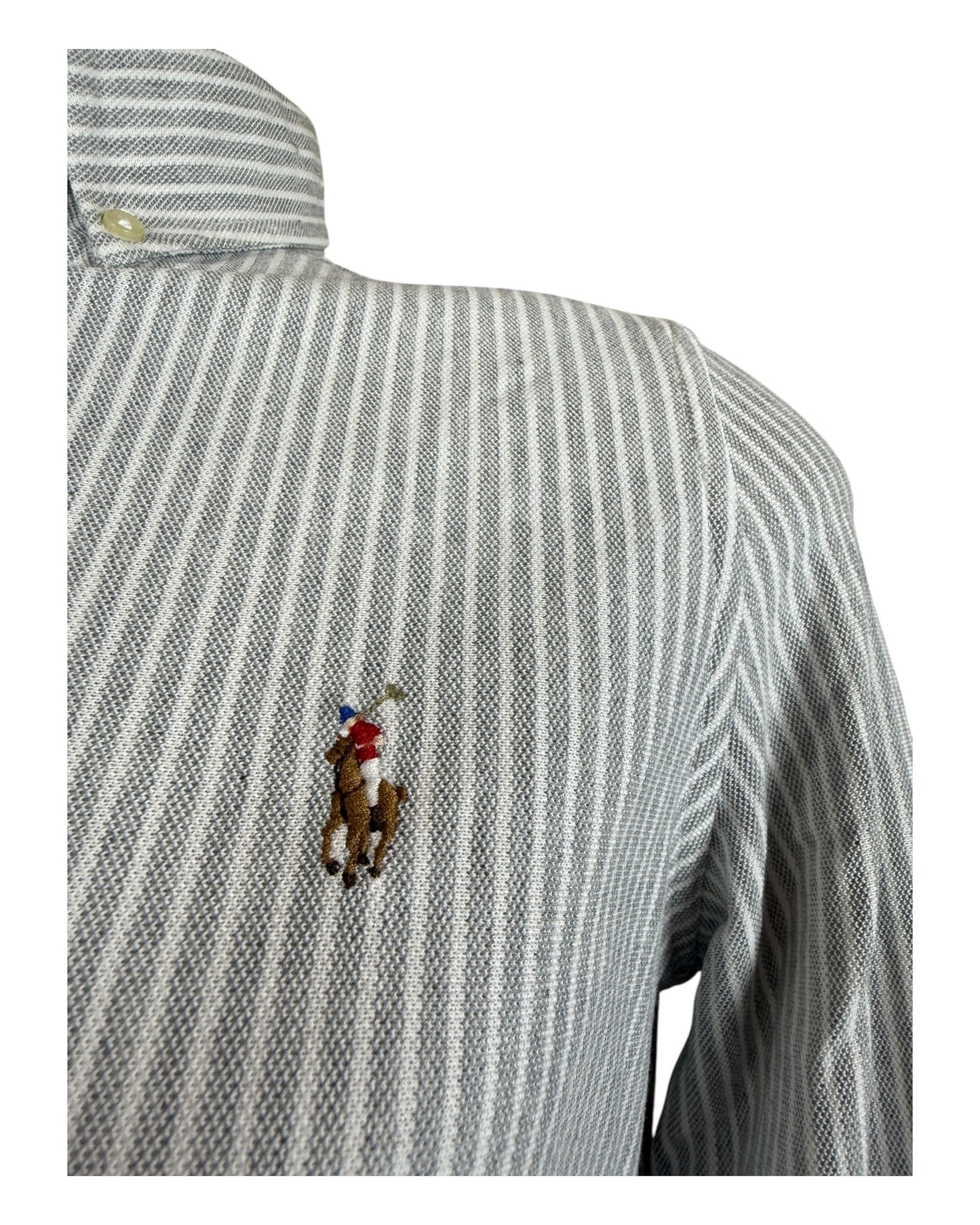 Polo Ralph Lauren Knit Oxford Bluse grau weiß gestreift Größe L