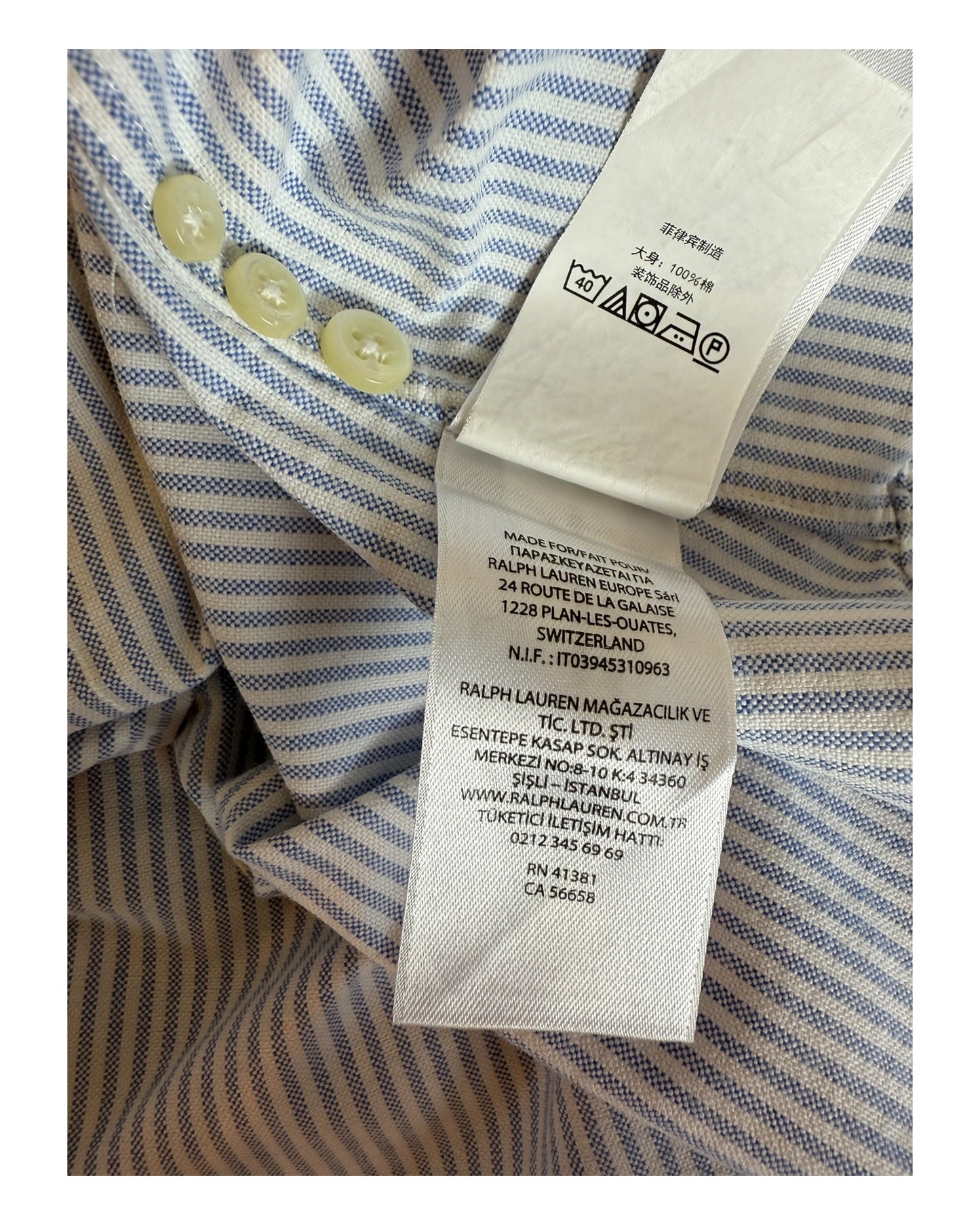 Polo Ralph Lauren Oxfordhemd hellblau weiß gestreift Größe L