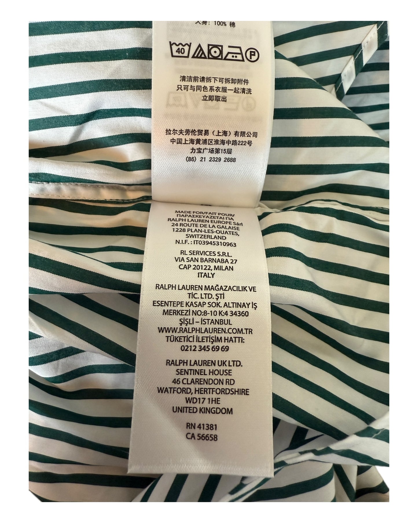 Polo Ralph Lauren Hemd grün weiß gestreift Größe M
