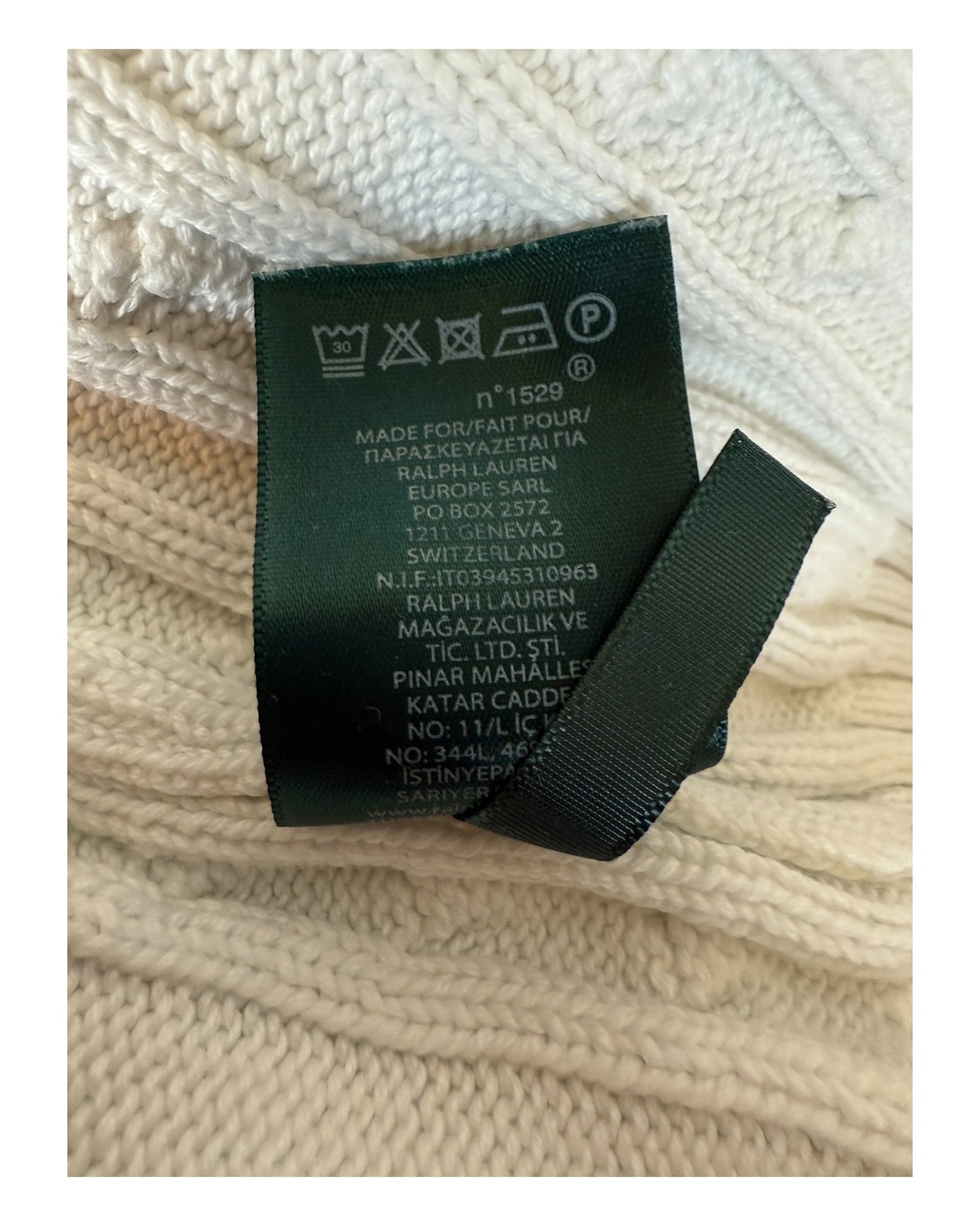 Polo Ralph Lauren Zopfmuster Pullover weiß Größe S