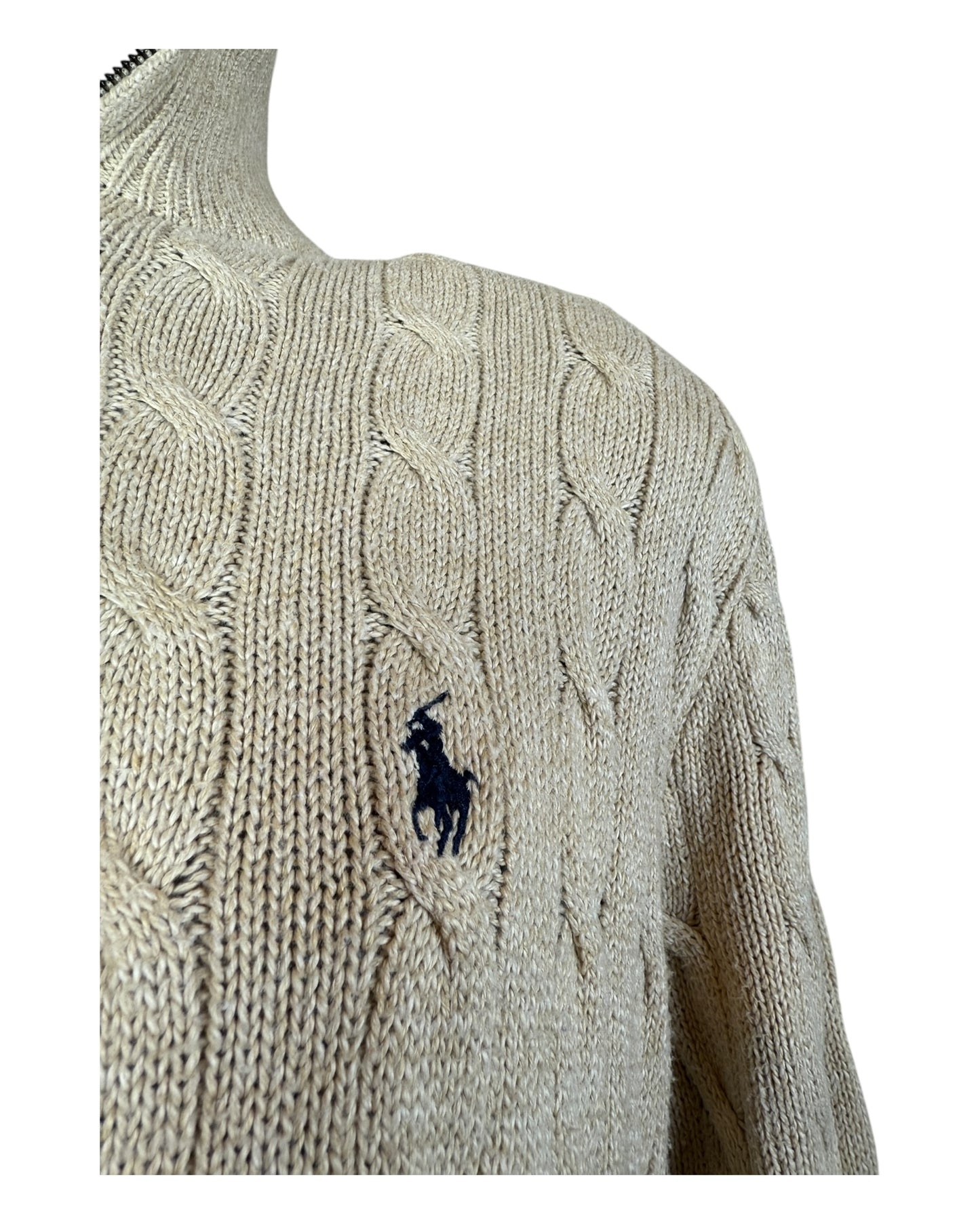Polo Ralph Lauren Zopfmuster Half Zip Pullover beige Größe M