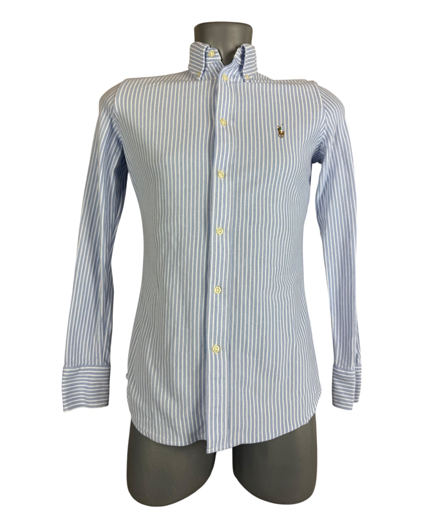Polo Ralph Lauren Knit Oxford Bluse hellblau weiß gestreift Größe S