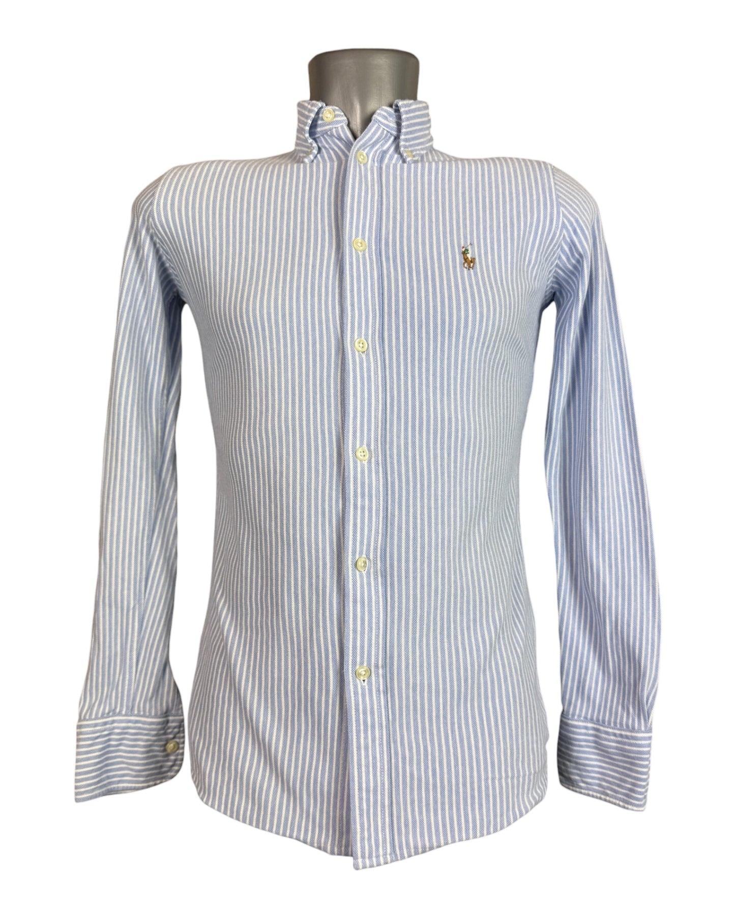 Polo Ralph Lauren Knit Oxford Bluse hellblau weiß gestreift Größe M