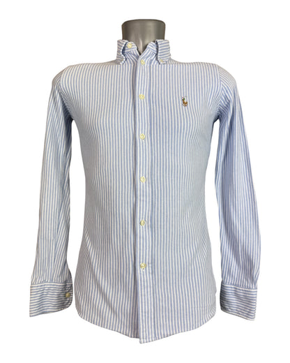 Polo Ralph Lauren Knit Oxford Bluse hellblau weiß gestreift Größe M