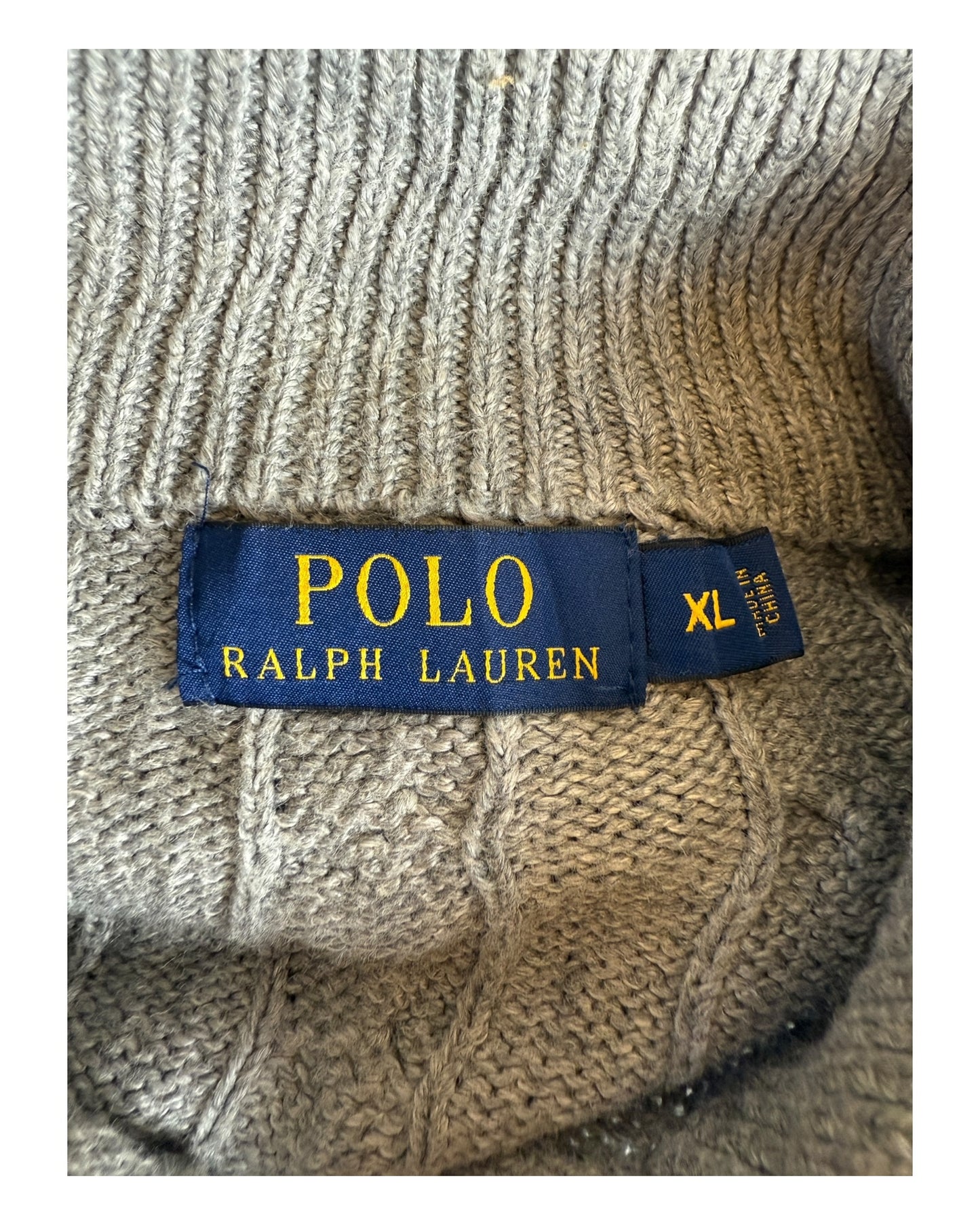 Polo Ralph Lauren Zopfmuster Half Zip Pullover grau Größe XL
