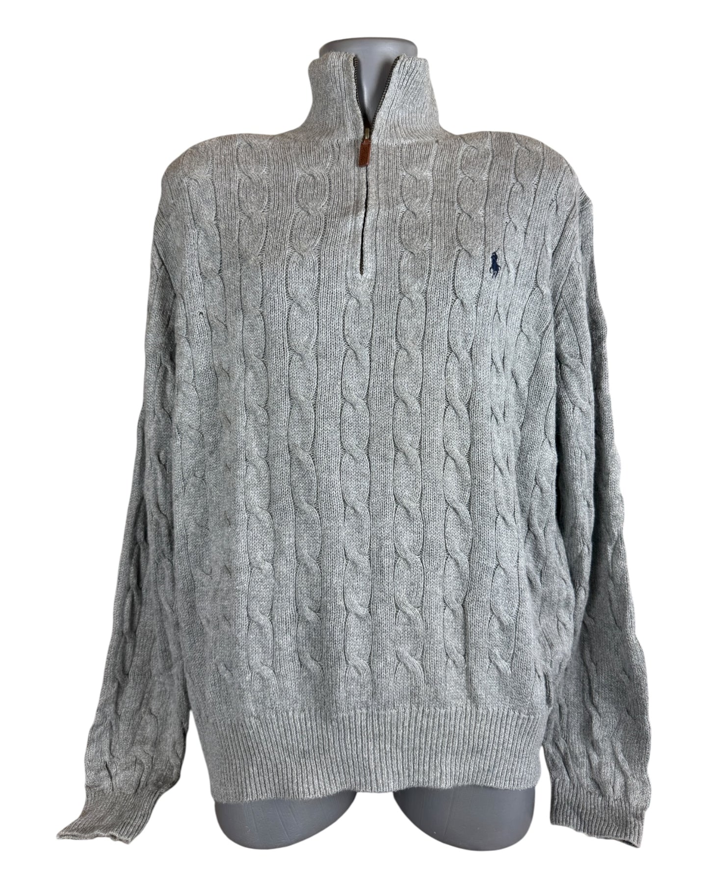 Polo Ralph Lauren Zopfmuster Half Zip Pullover grau Größe XL