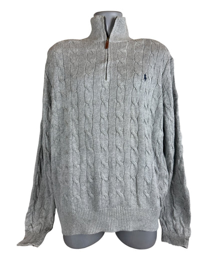 Polo Ralph Lauren Zopfmuster Half Zip Pullover grau Größe XL