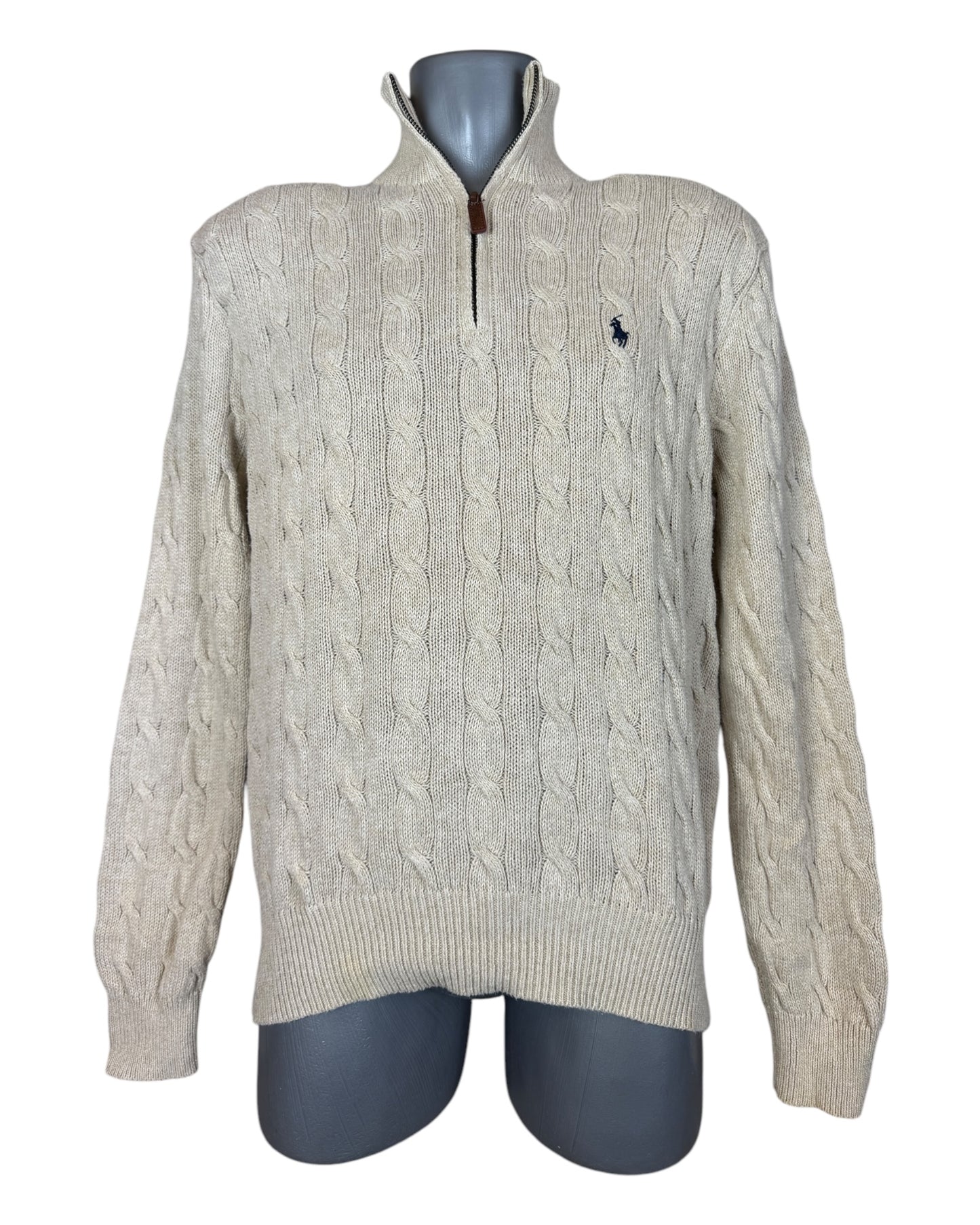 Polo Ralph Lauren Zopfmuster Half Zip Pullover beige Größe M