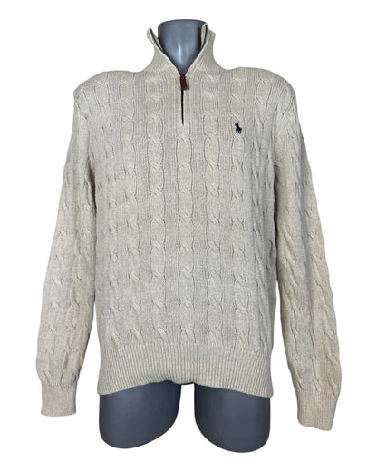 Polo Ralph Lauren Zopfmuster Half Zip Pullover beige Größe M