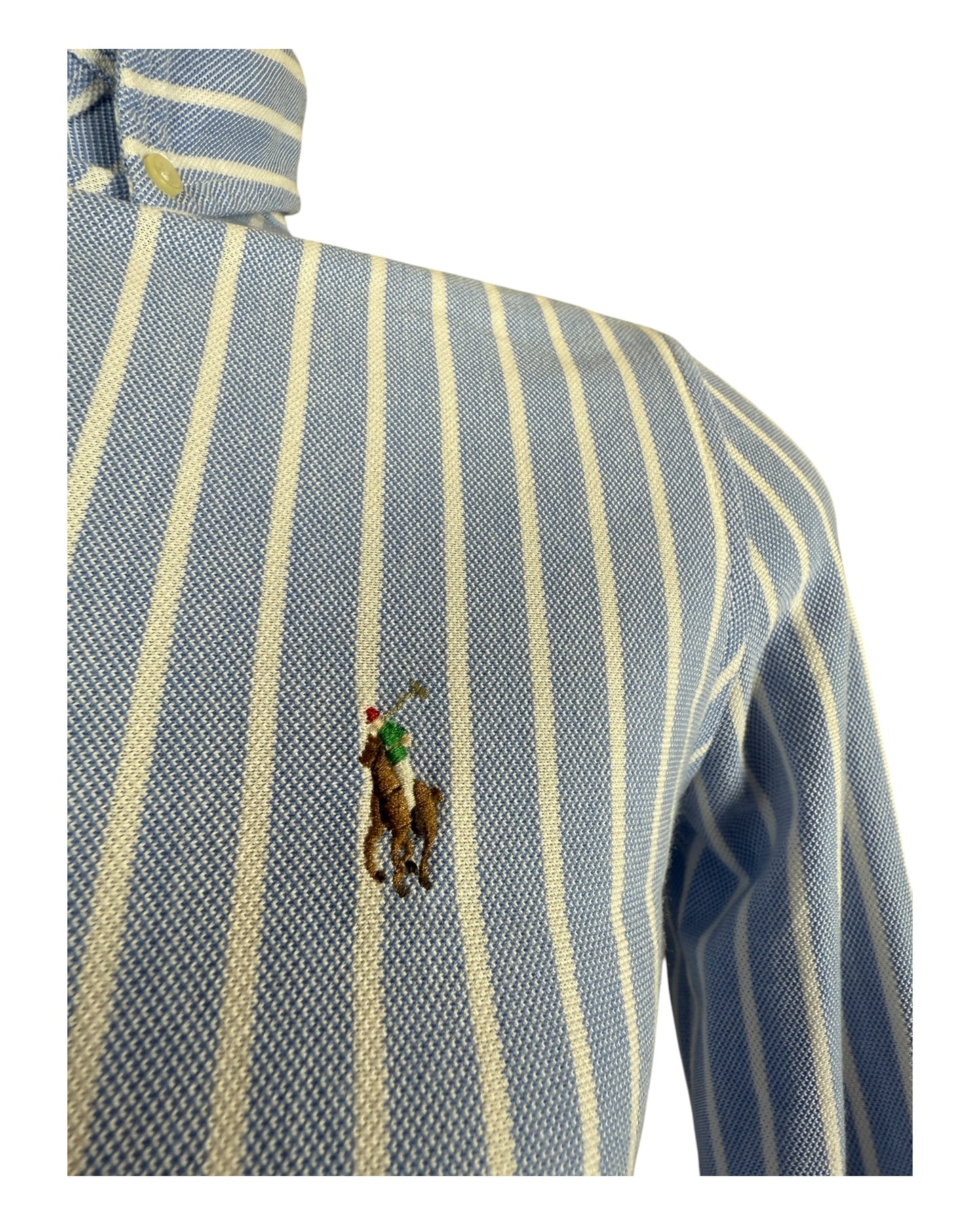 Polo Ralph Lauren Knit Oxford Bluse hellblau weiß gestreift Größe S