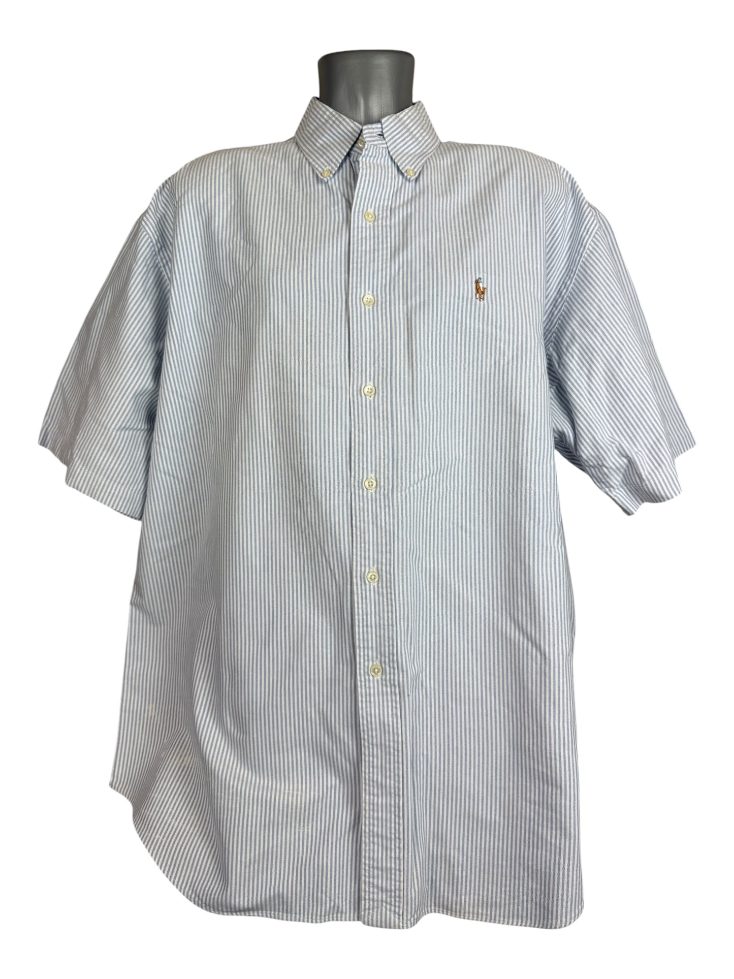 Polo Ralph Lauren Kurzarm Oxfordhemd hellblau weiß gestreift Größe XL