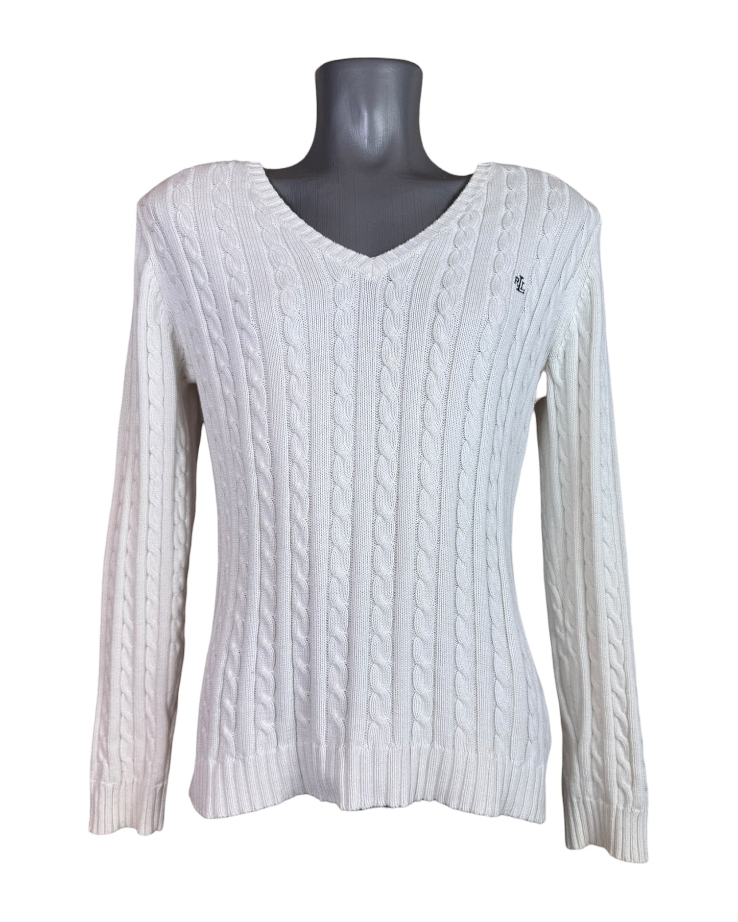 Polo Ralph Lauren Zopfmuster Pullover weiß Größe M