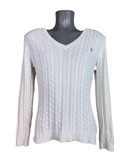 Polo Ralph Lauren Zopfmuster Pullover weiß Größe M