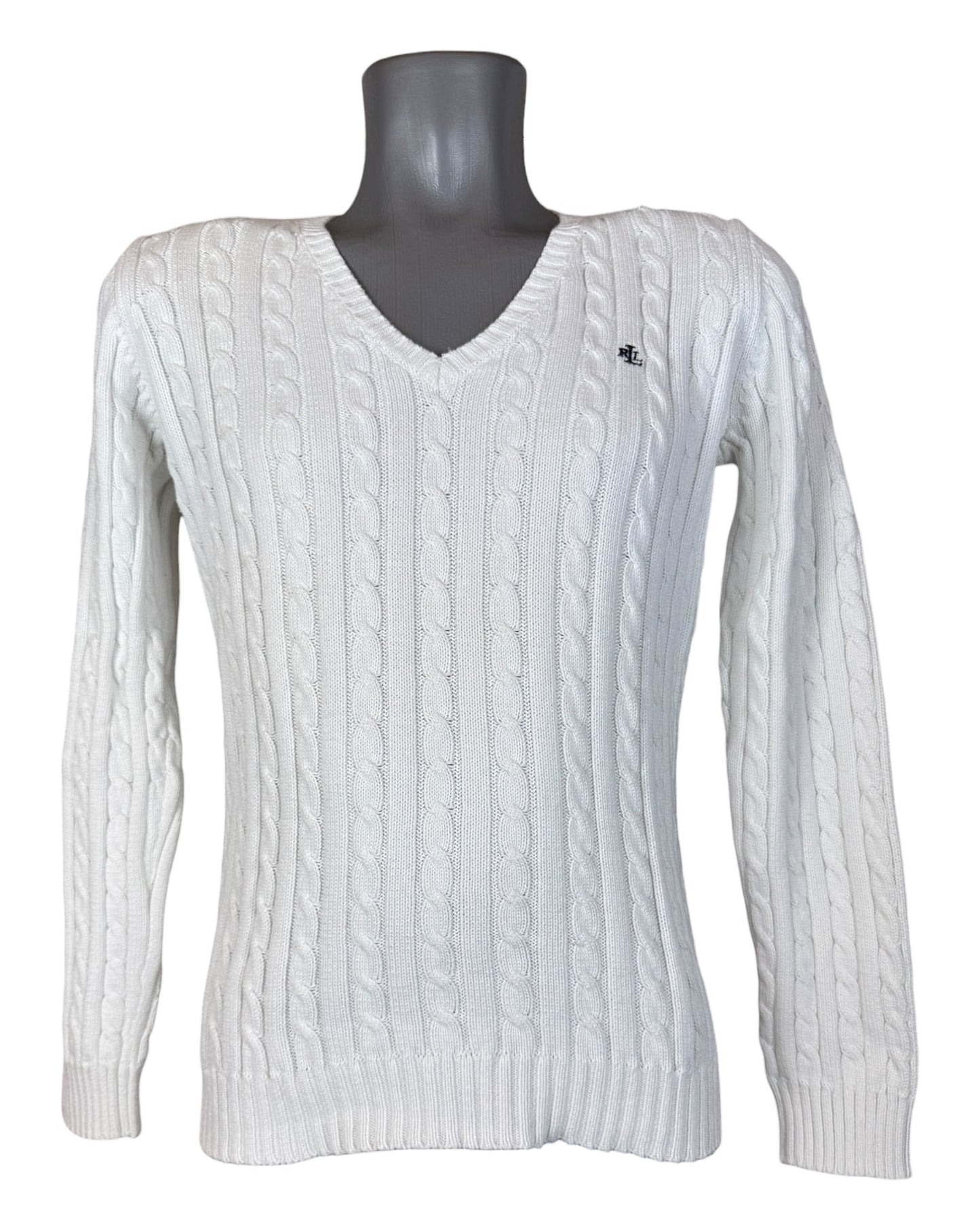 Polo Ralph Lauren Zopfmuster Pullover weiß Größe S