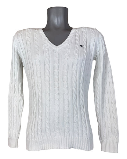 Polo Ralph Lauren Zopfmuster Pullover weiß Größe S
