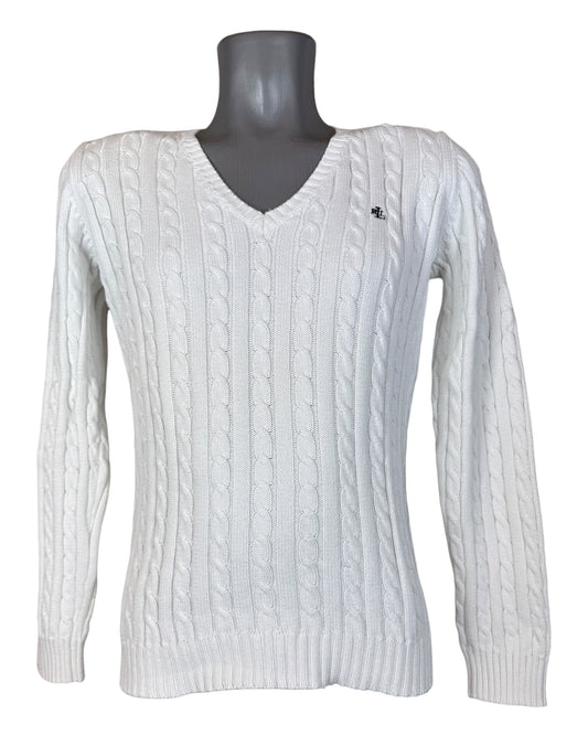 Polo Ralph Lauren Zopfmuster Pullover weiß Größe S