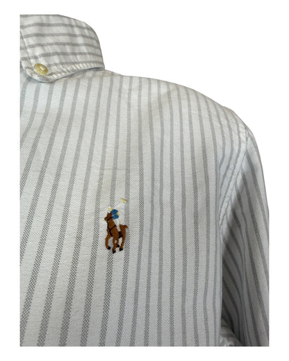 Polo Ralph Lauren Oxford Bluse grau weiß gestreift Größe L