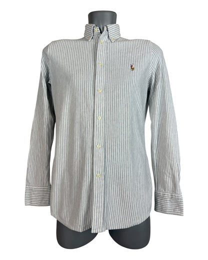 Polo Ralph Lauren Knit Oxford Bluse grau weiß gestreift Größe L