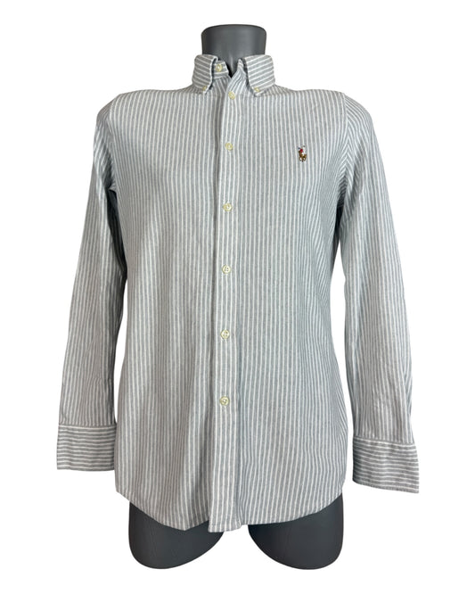 Polo Ralph Lauren Knit Oxford Bluse grau weiß gestreift Größe L