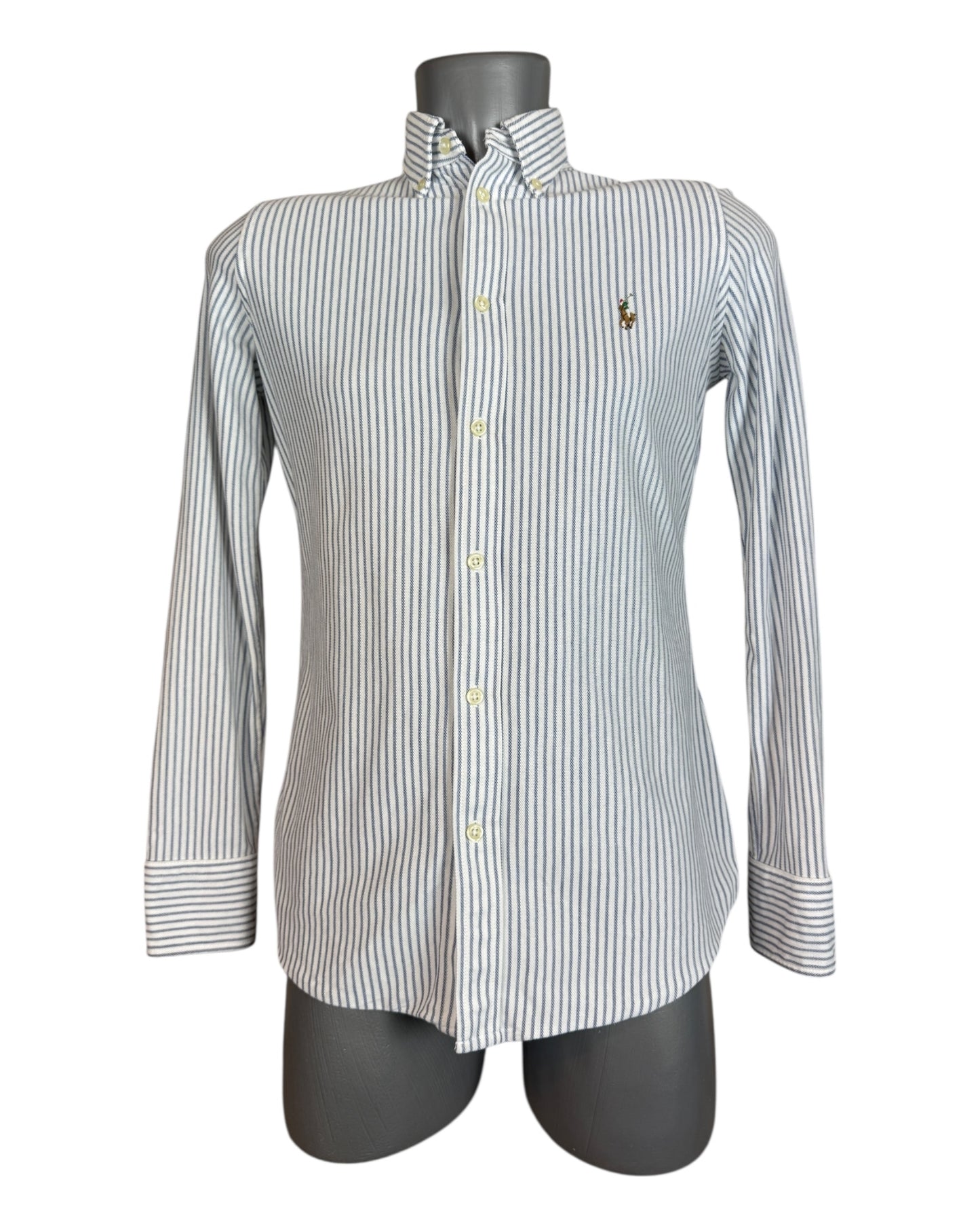 Polo Ralph Lauren Knit Oxford Bluse hellblau weiß gestreift Größe M