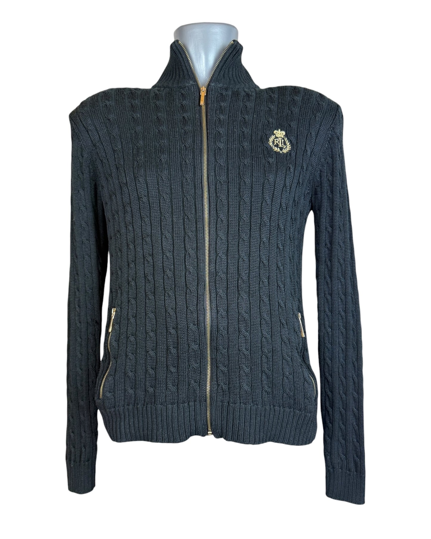 Polo Ralph Lauren Zopfmuster Strickjacke schwarz Größe M