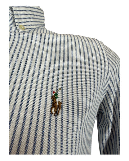 Polo Ralph Lauren Knit Oxford Bluse hellblau weiß gestreift Größe M