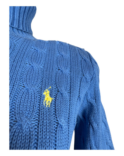 Polo Ralph Lauren Zopfmuster Rollkragenpullover blau Größe M
