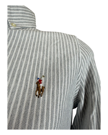 Polo Ralph Lauren Knit Oxford Bluse grau weiß gestreift Größe L