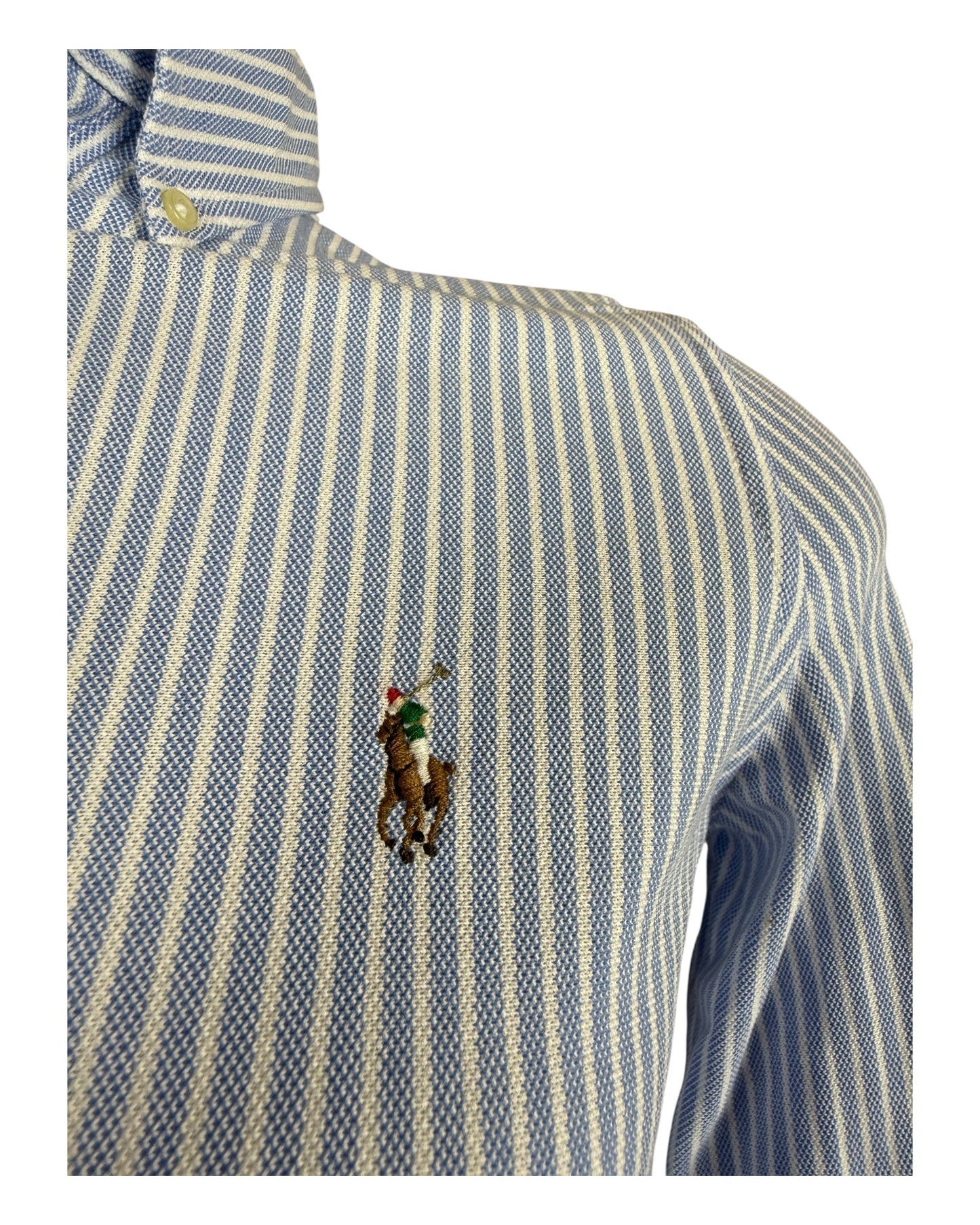 Polo Ralph Lauren Knit Oxford Bluse hellblau weiß gestreift Größe S