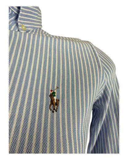 Polo Ralph Lauren Knit Oxford Bluse hellblau weiß gestreift Größe S