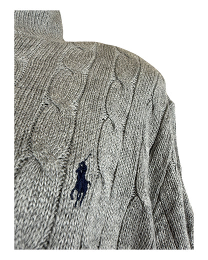 Polo Ralph Lauren Zopfmuster Half Zip Pullover grau Größe XL