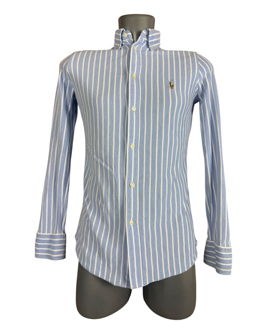 Polo Ralph Lauren Knit Oxford Bluse hellblau weiß gestreift Größe S