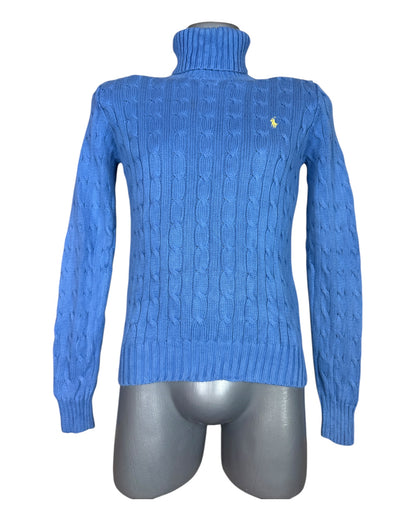Polo Ralph Lauren Zopfmuster Rollkragenpullover blau Größe M