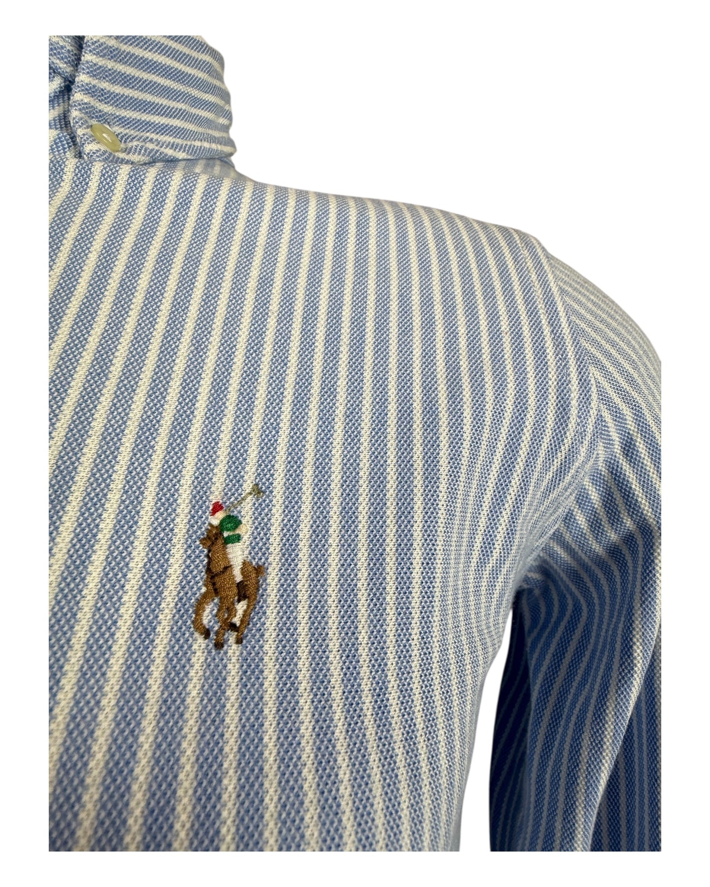 Polo Ralph Lauren Knit Oxford Bluse hellblau weiß gestreift Größe M