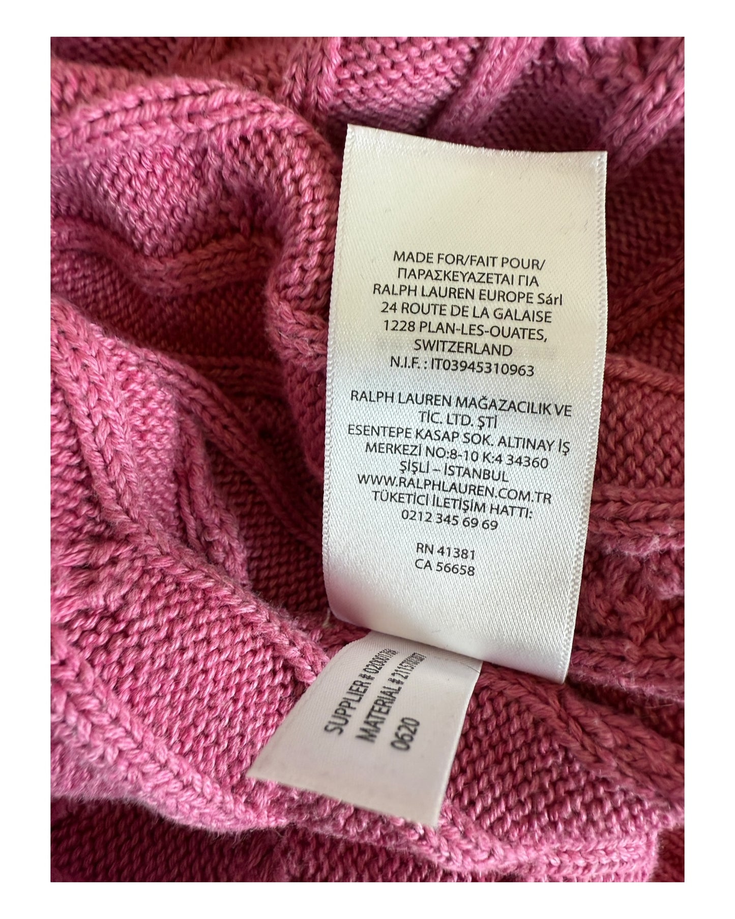 Polo Ralph Lauren Zopfmuster Pullover rosa Größe S