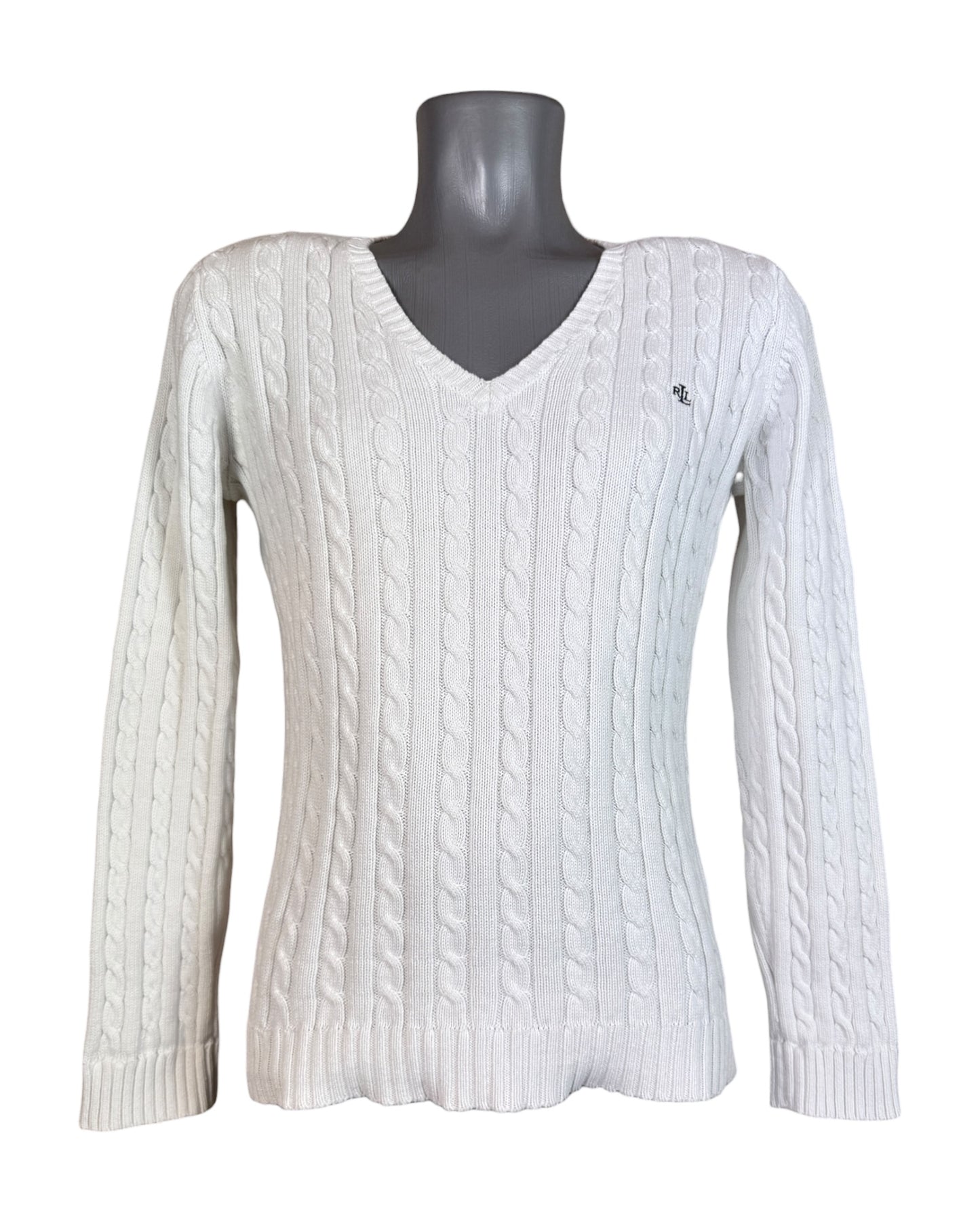 Polo Ralph Lauren Zopfmuster Pullover weiß Größe M