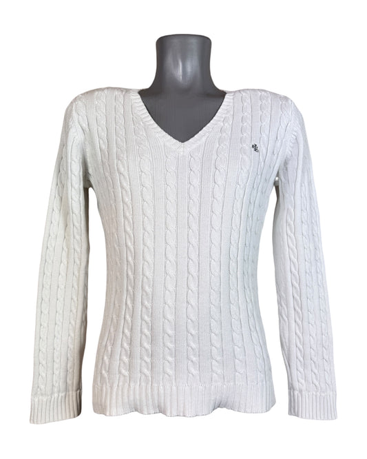 Polo Ralph Lauren Zopfmuster Pullover weiß Größe M