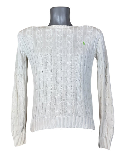 Polo Ralph Lauren Zopfmuster Pullover weiß Größe S