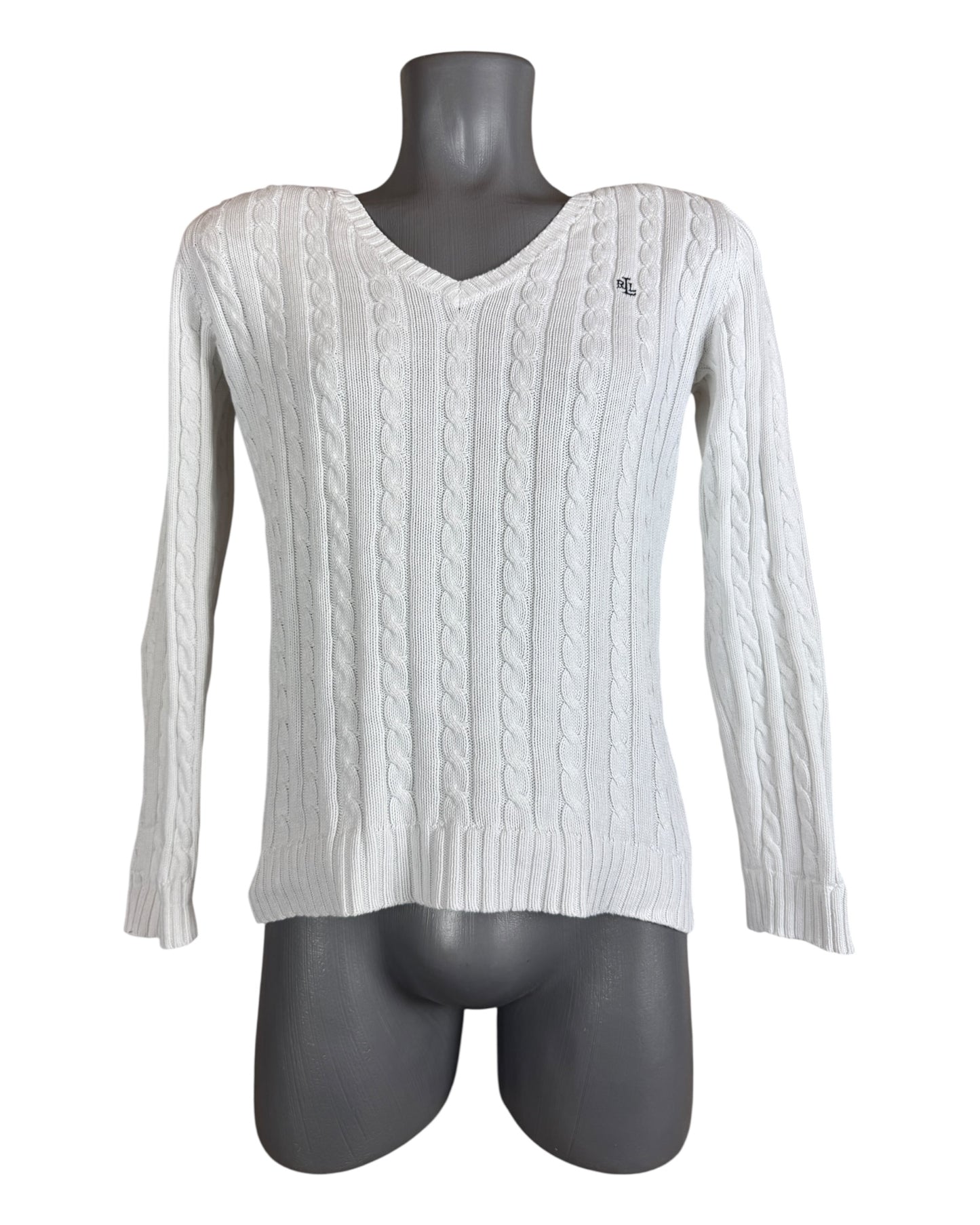 Polo Ralph Lauren Zopfmuster Pullover weiß Größe S