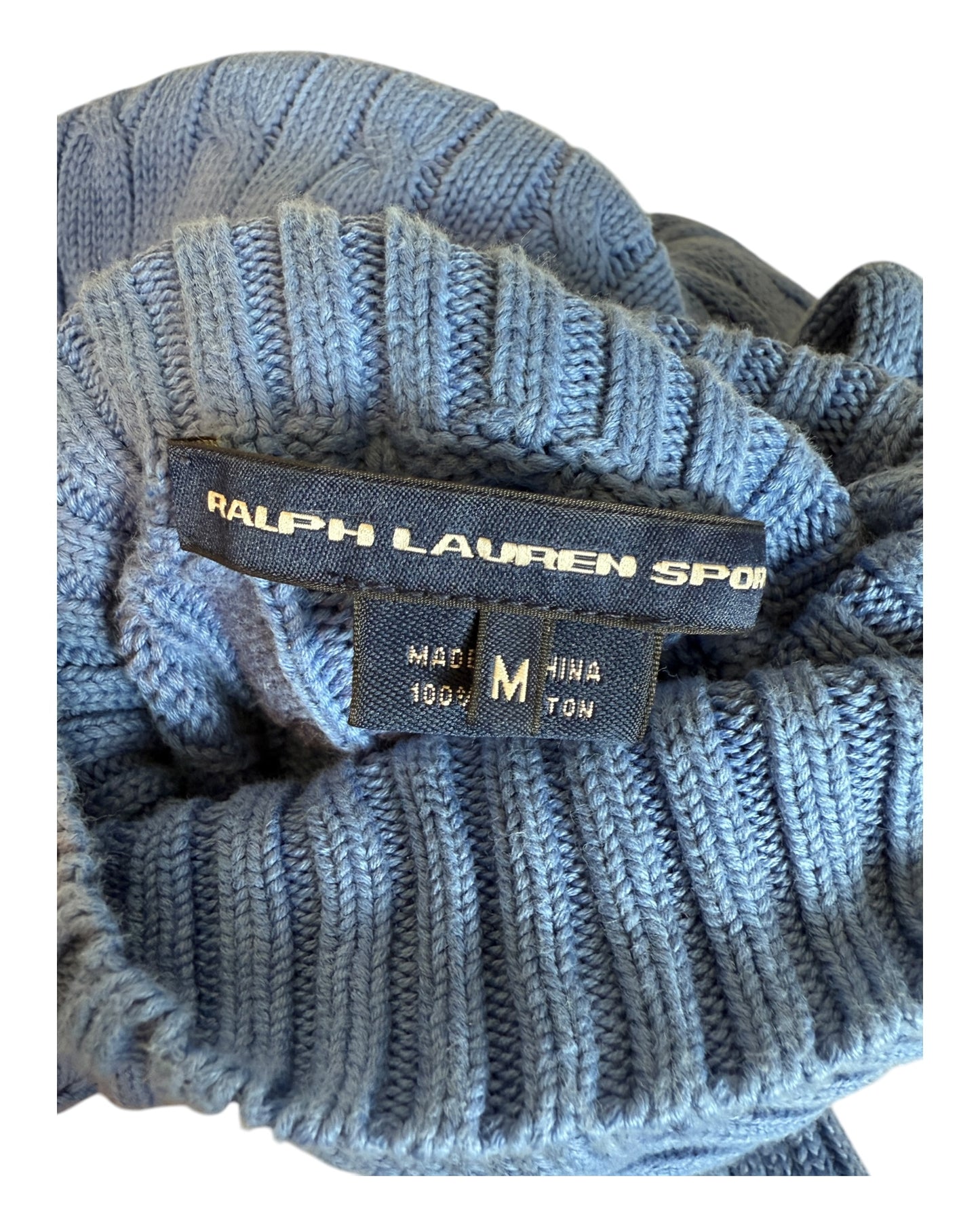 Polo Ralph Lauren Zopfmuster Rollkragenpullover blau Größe M