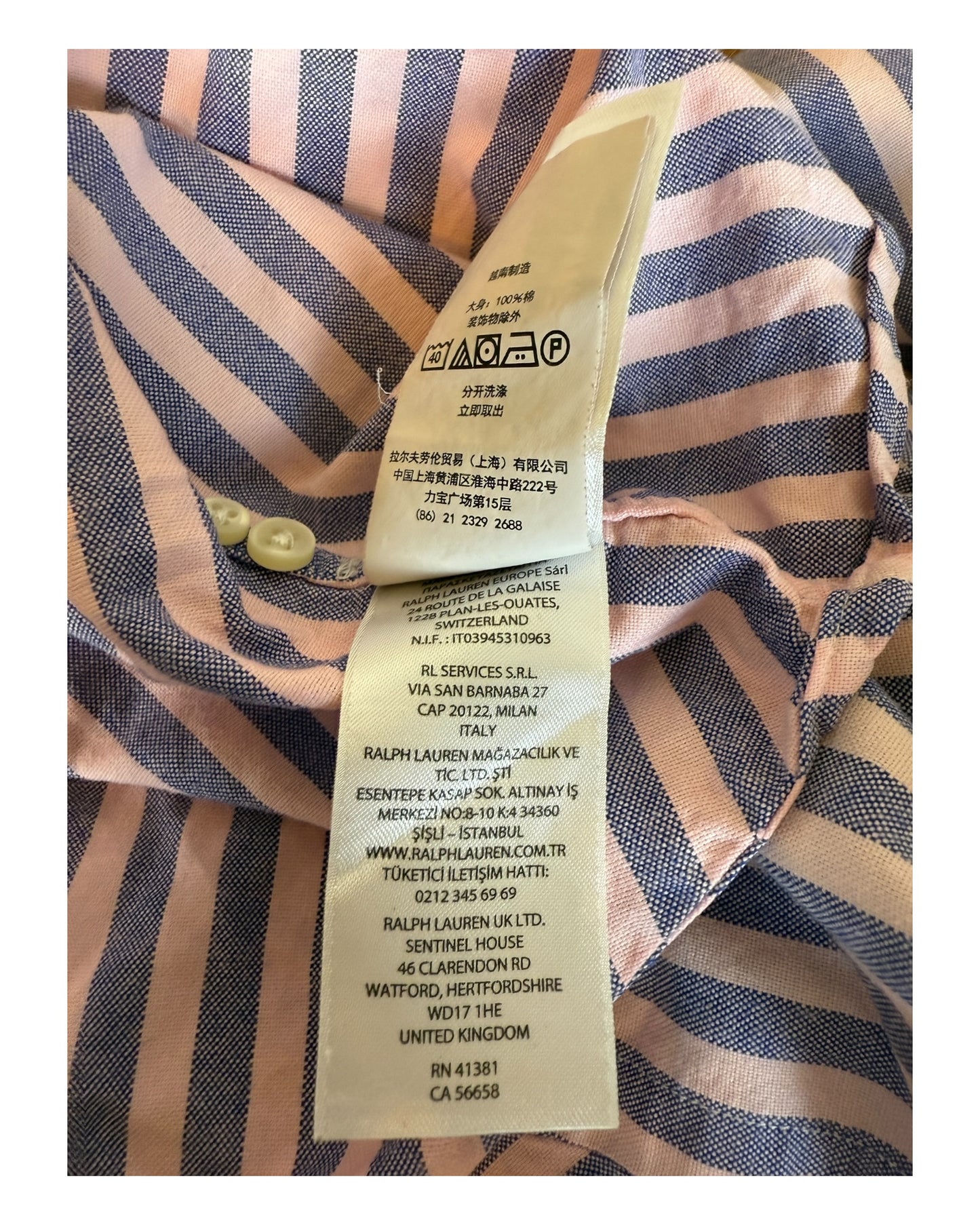 Polo Ralph Lauren Oxfordhemd hellblau rosa gestreift Größe L