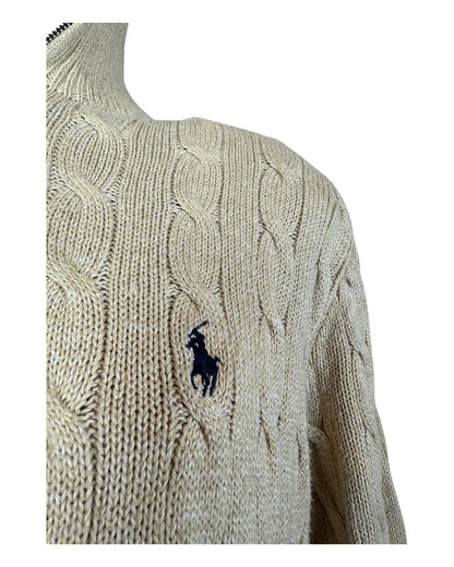 Polo Ralph Lauren Zopfmuster Half Zip Pullover beige Größe M