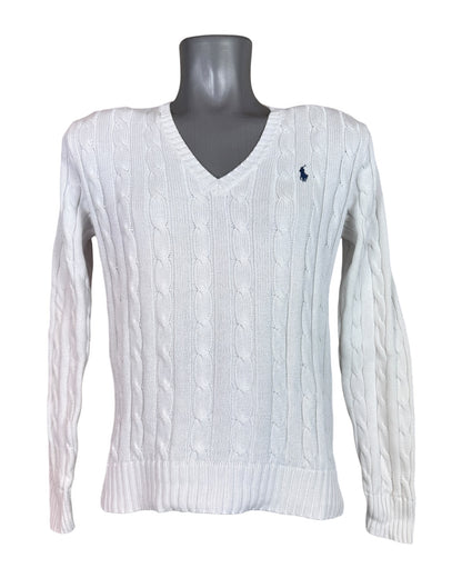 Polo Ralph Lauren Zopfmuster Pullover weiß Größe M