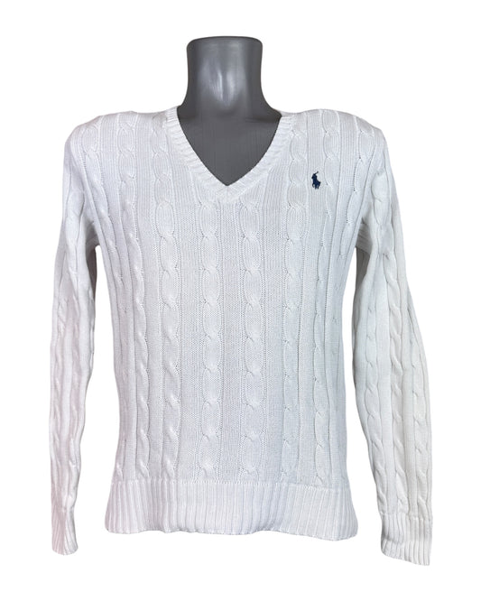 Polo Ralph Lauren Zopfmuster Pullover weiß Größe M